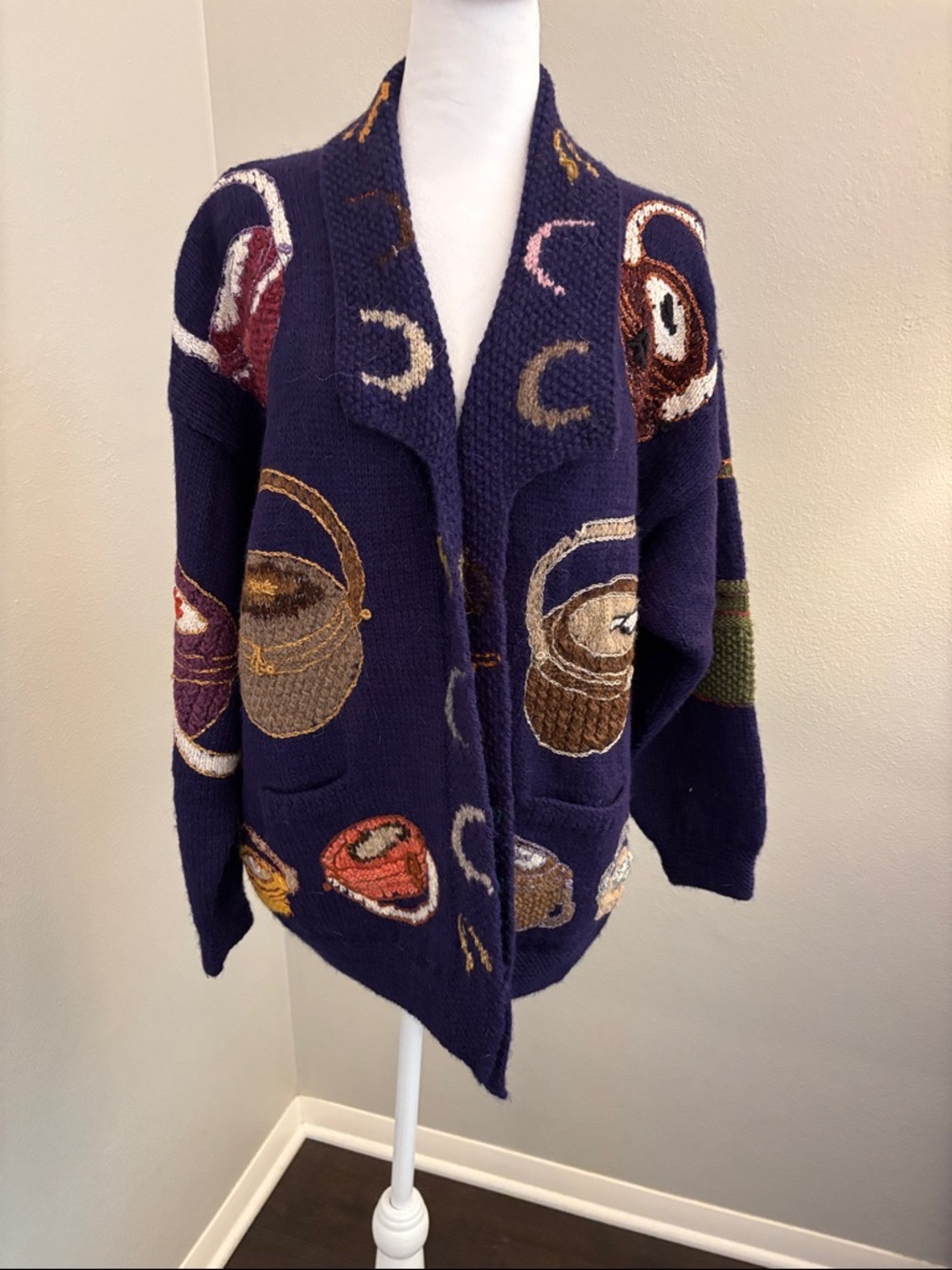 Navy Embroidered Basket Motif Cardigan - Picture 4 of 4